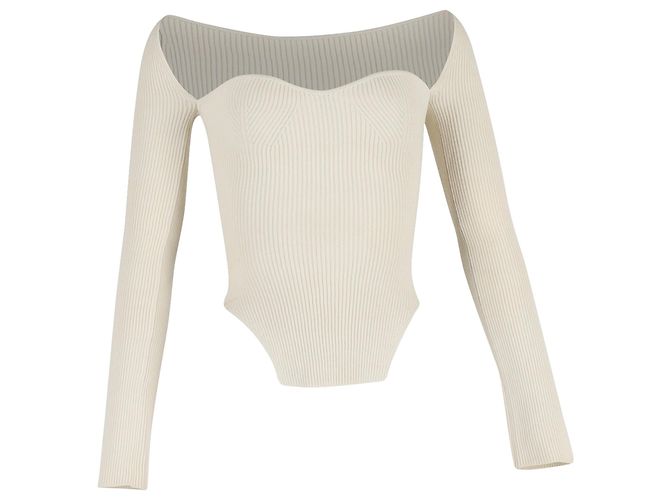Khaite Maddy Gestrickter Off-Shoulder-Top aus Ivorfarbenem Viskose