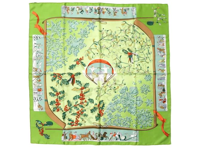 Hermès Hermes Carré 90 Neige d' Antan Silk Scarf Soie Marron Rouge Vert  ref.2054917