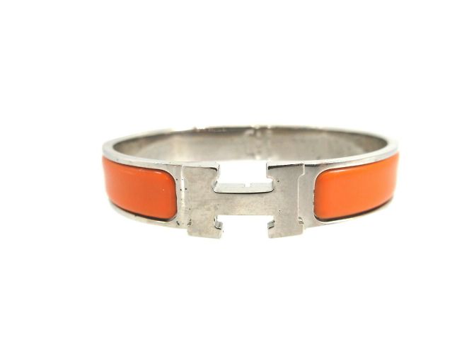 Hermès Pulseira de metal Hermes Click-Clack H PM Prata Laranja