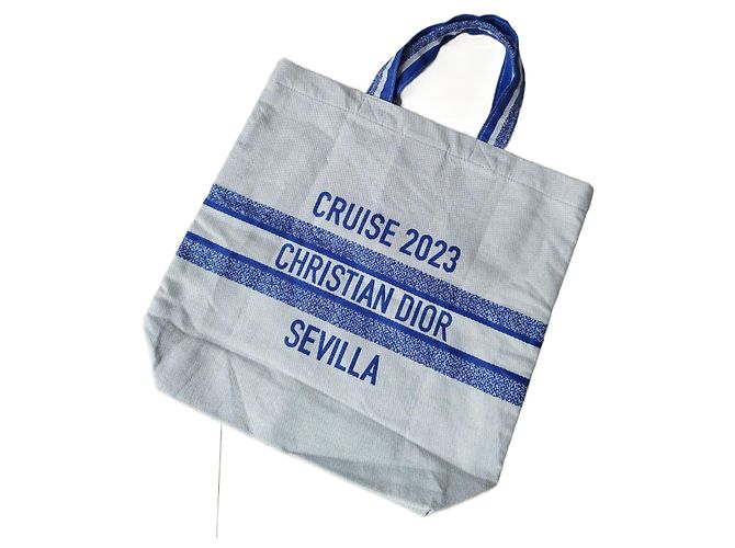 Bolsa Tote Dior de algodão branco e azul