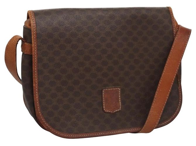 Céline Bolsa de ombro em lona Macadam CELINE em couro PVC marrom Auth BA242