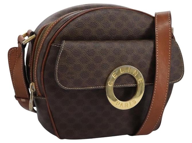 Céline Bolsa de ombro em lona Macadam CELINE em couro PVC marrom Auth 115445