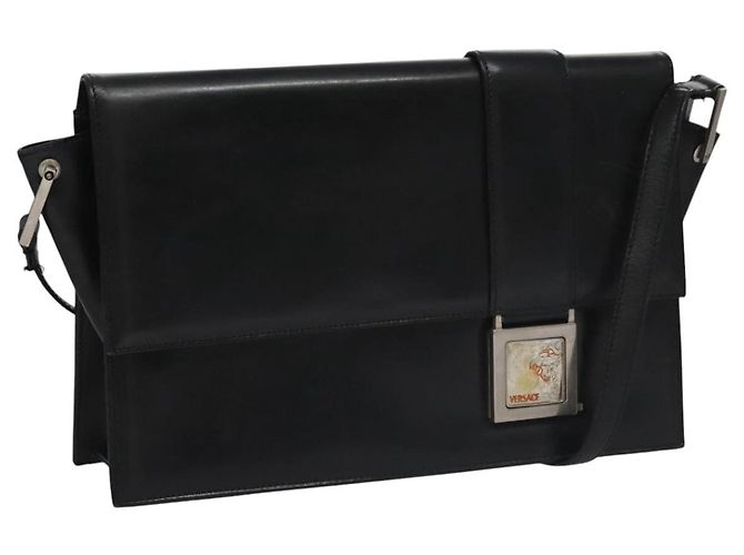Bolsa de ombro de couro preto VERSACE Auth bs22448