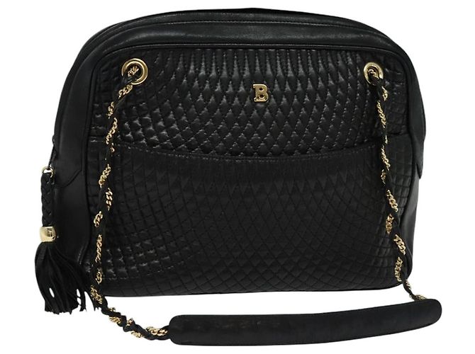 Bolsa de ombro BALLY em couro preto Auth BA240