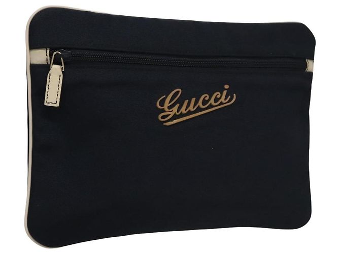 Pouch GUCCI Nylon Navy Silver Auth bs22200 Argento Blu navy