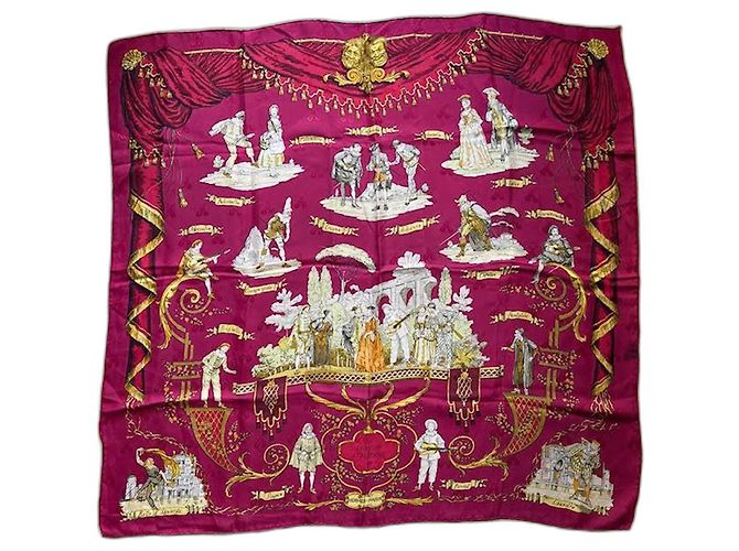 Hermès Lenço de seda La Comédie Italienne Vermelho