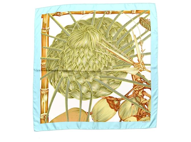 Hermès Carré 90 "Jardin Creole" 100% Silk Scarf in Blue x Green  ref.2056681