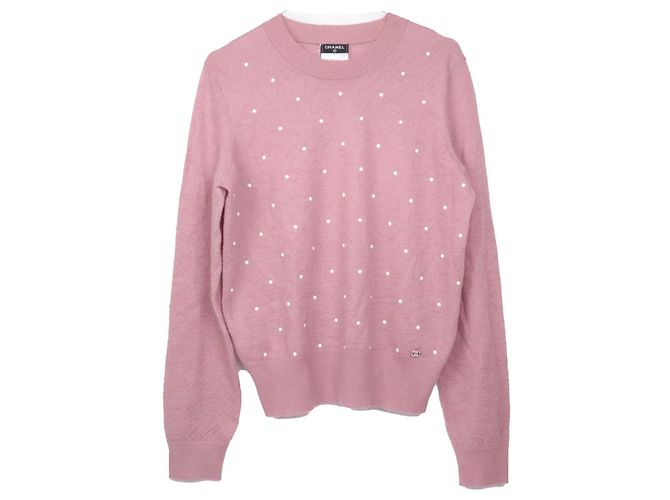 CHANEL - Chanel rosa Mohair Pullover mit Perlen (Größe 44) Pink