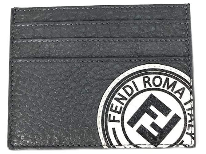 Fendi Gray Leather Card Case Brown  ref.2057300