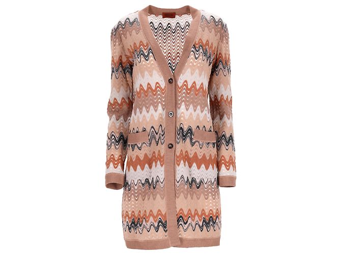 Missoni Zigzag langes Strickjacke mit Knöpfen aus mehrfarbigem Viskose Mehrfarben