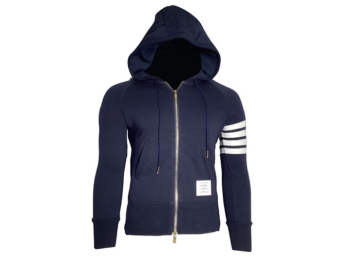 Thom Browne 4-Bar Loopback Zip Hoodie aus Navy Baumwolle Blau Marineblau