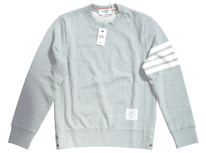 Sudadera de algodón gris con cuello redondo 4-Bar Loopback de Thom Browne