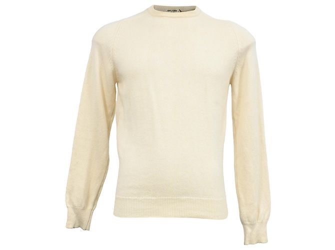Saint Laurent Strickpullover aus cremefarbener Wolle Weiß Roh