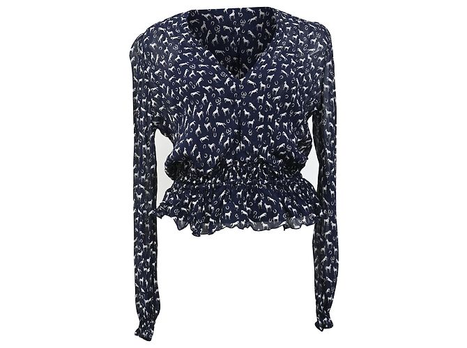 Maje Animal Printed Top in Navy Polyester Blue Navy blue