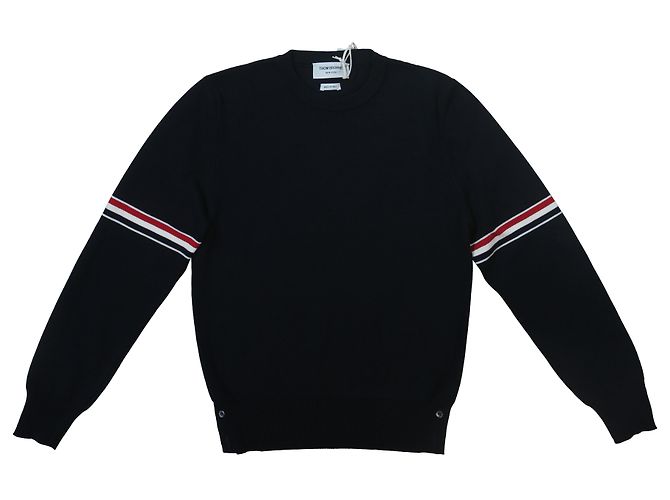 Thom Browne 4-Bar Loopback Rundhals Sweatshirt aus navy Baumwolle Blau Marineblau