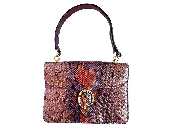 Bolsa Gucci 1973 em pele de python marrom bordô roxo Bordeaux