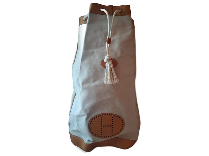 Saco de viagem Hermès Duffle Seabag em lona bege