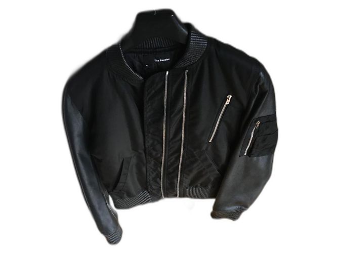 The Kooples Bomberjacke Schwarz mit Lederärmeln
