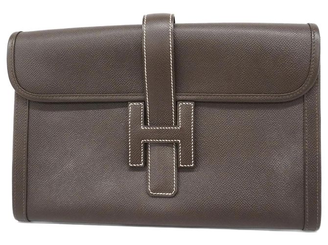 Hermès Sac à main Hermes Clutch Jige PM Courchevel Ébène Damier ebène