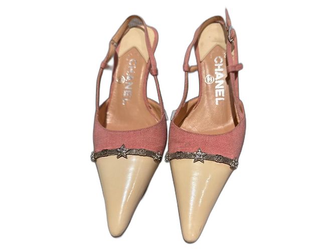 Cambon Chanel Bicolor slingback pumps with small heels Pink