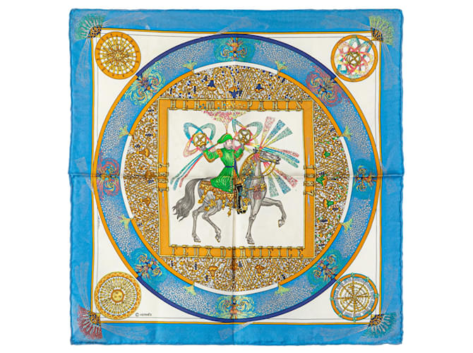 Hermès Blue Feux D'Artifice Silk Scarf Light blue Cloth  ref.2060189