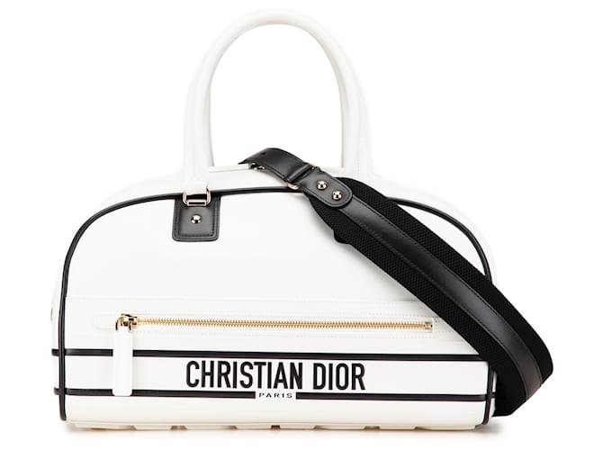 Dior White Medium Leather Dior Vibe Bowling Bag Pony-style calfskin  ref.2060286