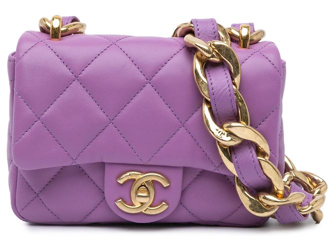 Chanel Mini Bolsa de Couro de Corde Roxa Funky Town Roxo