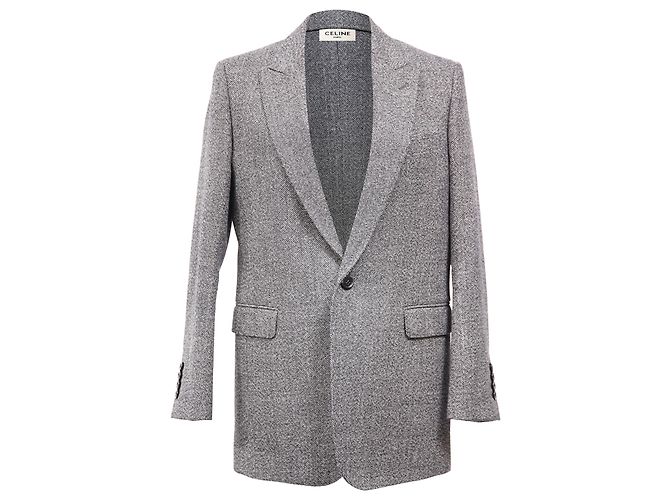Céline Celine Single-Breasted Blazer in Grey Wool