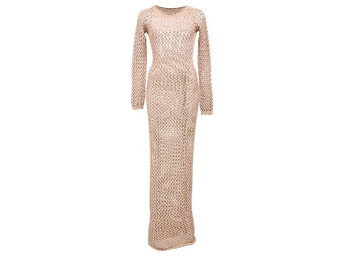 Vestido maxi de crochê Balmain em algodão marrom