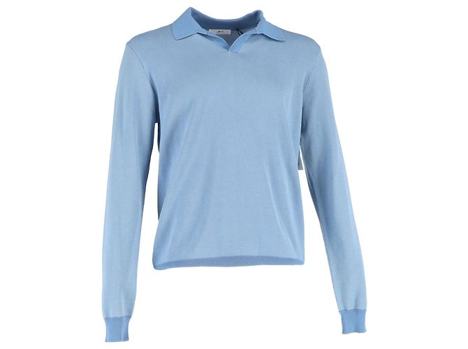 Autre Marque M. P. Pull en coton bleu à col ouvert texturé