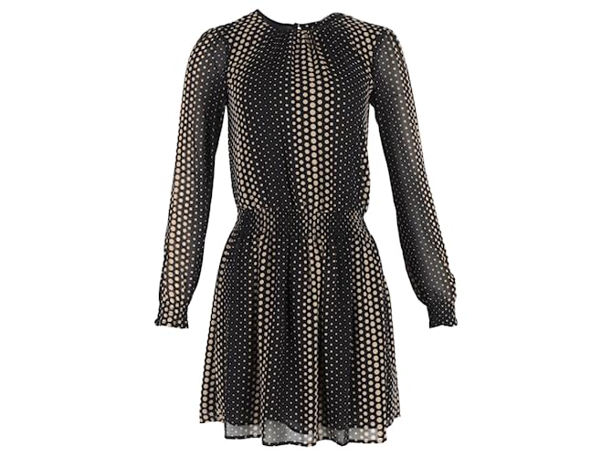 Michael Michael Kors Aralia Smocked Waist Polka Dot Georgette Dress in Black Polyester  ref.2061011