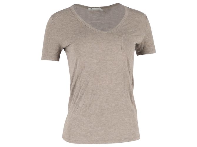 Camiseta de cuello redondo con bolsillo en algodón marrón de Alexander Wang Castaño Roja
