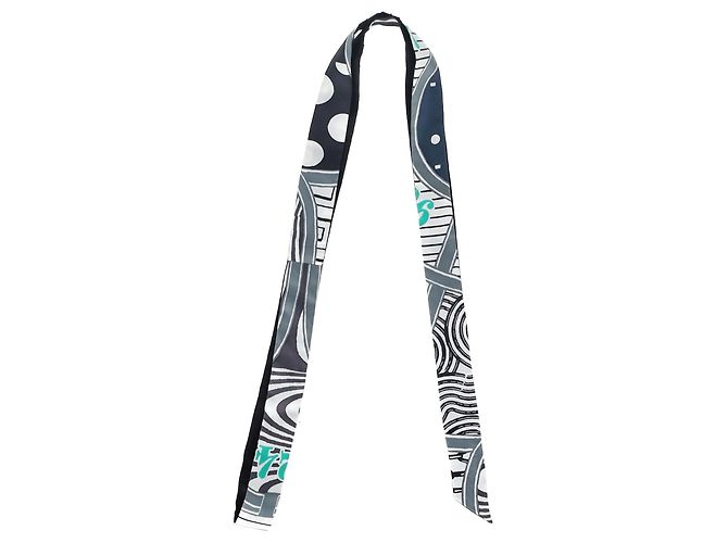 Foulard Twilly Hermès Twillon Jeu De Soie Grigio Nero in Seta Multicolore