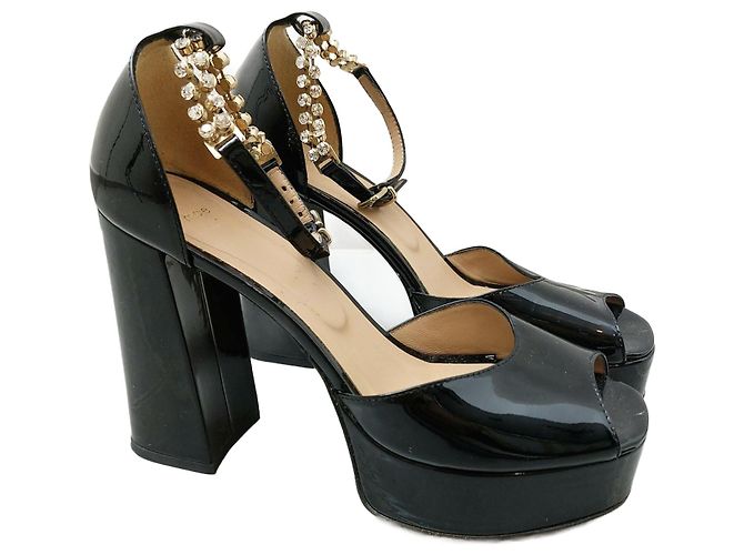 Maje High Heels aus schwarzem Lackleder mit Strass Größe 37