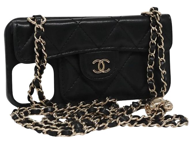 Charm per Telefoni Chanel Nero Pelle