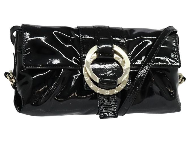 Bulgari Sac à épaule BVLGARI Chandra Émail Noir Auth bs22120