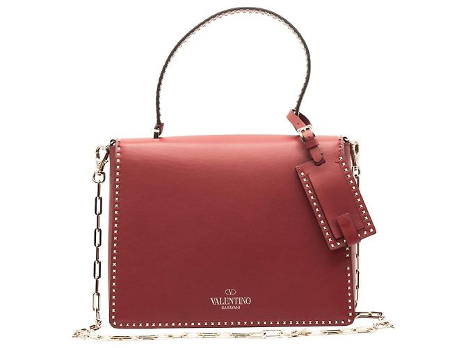 Valentino Garavani Red Leather Studs Shoulder Bag