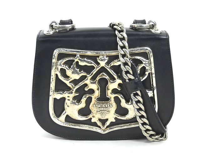 Borsa a spalla in pelle nera Prada Nero