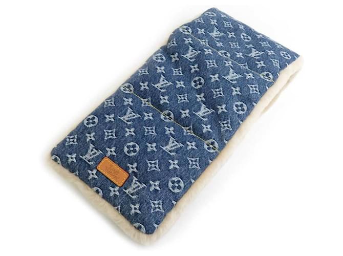Louis Vuitton Monogram Denim Stole Blue Beige Fur  ref.2062215