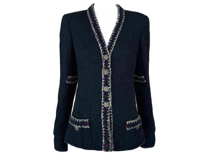 Chanel Jaqueta de tweed preto icônica de Paris / Xangai