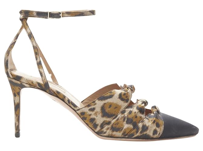 Aquazzura Aquazzurra leopard trio bow ankle strap toe cap high heel pump Brown Cotton  ref.2062626