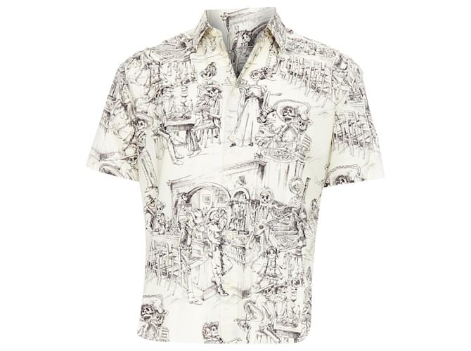Saint Laurent cream skeleton western party print hawaiian shirt White Cotton  ref.2062780