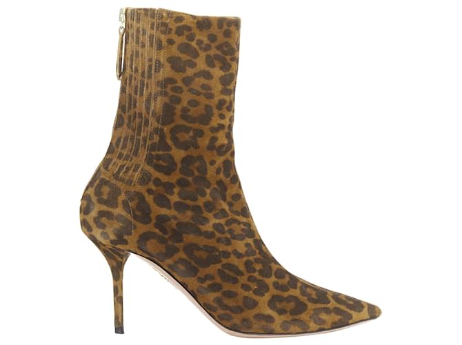 Aquazzura Montmartre leopard print suede pointy boots Brown  ref.2062789
