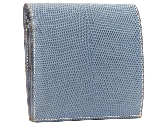 Hermès Hermes Scaled Leather Silver Logo Bifold Coins Wallet Blue  ref.2063358