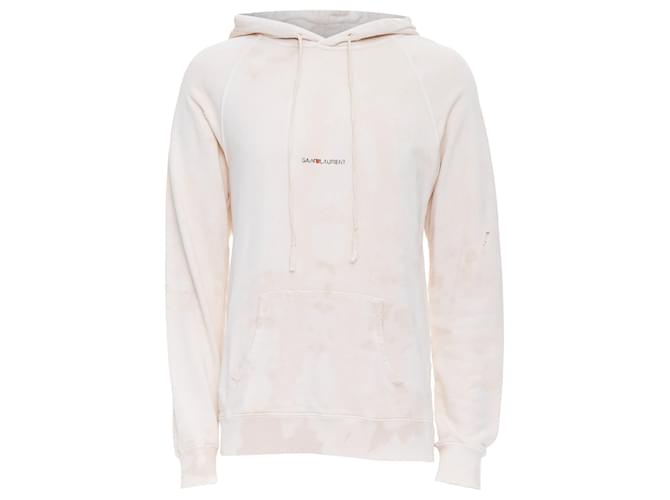 Saint Laurent cream washed tie ye distressed logo hoodie White Cotton  ref.2063544