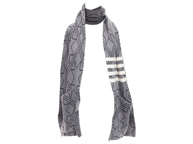 Cachecol longo com bolso e listras de 4 barras estreladas Thom Browne