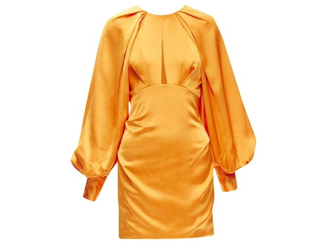 Autre Marque Acler silky keyhole draped puff sleeve mini dress Orange Polyester  ref.2063648