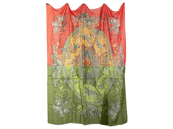 Hermès Red Luna Park Chiffon Silk Scarf Cloth  ref.2063924