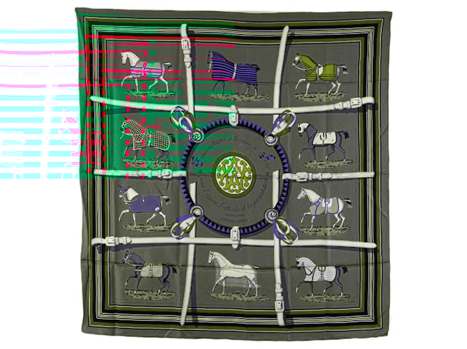 Hermès Green Couvertures Et Tenues De Jour Silk Scarf Cloth  ref.2064136