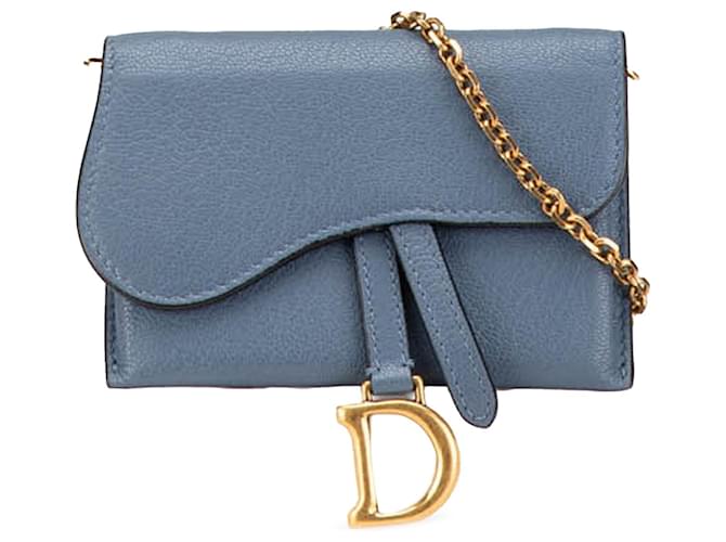Dior Blue Nano Goatskin Saddle Chain Pouch Leather  ref.2064183